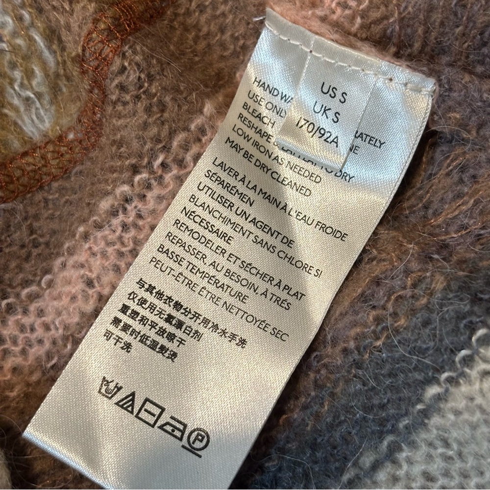 Free People December Skies Muted Pink Tan Gray Open Knit Poncho Sweater S - Picture 10 of 12